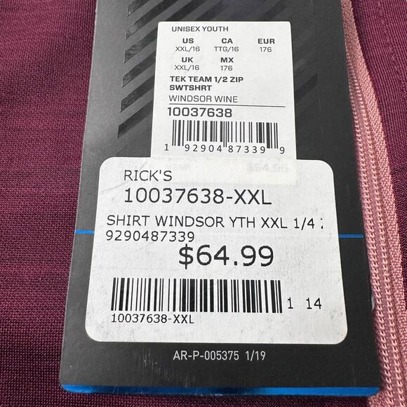 Ariat Tek Team 1/2 Zip Sweatshirt Youth Unisex 2XL XXL Windsor Wine Pullover New - Picture 6 of 11